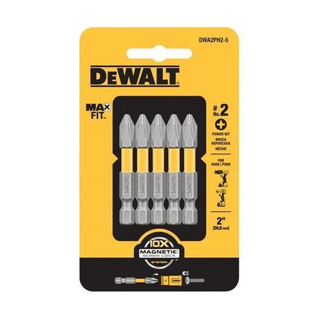 DEWALT Dewalt 2896561 No.2 x 2 in. Maxfit Phillips S2 Tool Steel Power Bit - 0.25 in. Hex Shank - Pack of 5; 5 per Pack 2896561
